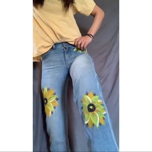 Hand Painted Sunflower Jeans